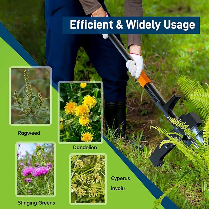EEIEER Weed Puller Tool, 40’’ Manual Weeding Tools for Gardening, Integrated Weeds Removal Tool with 4 Claws for Lawn Yard Garden Patio