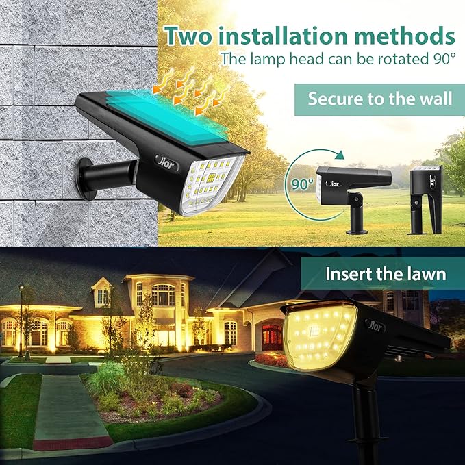 Jior Solar Landscape Spotlights Outdoor 32 LED IP65 Waterproof Solar Powered Wall Lights 2-in-1 Adjustable Outside Lights for Garden Yard Driveway Walkway Pool Patio 4 Pack (Cold White)