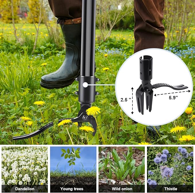Weed Puller Tool, Stand up Weeder Puller, [Heavy Duty] 63 Inch Long Handle Garden Weeding Tool with 4 Claws, Hand Weed Hound Weed Puller for Garden & Lawn Care