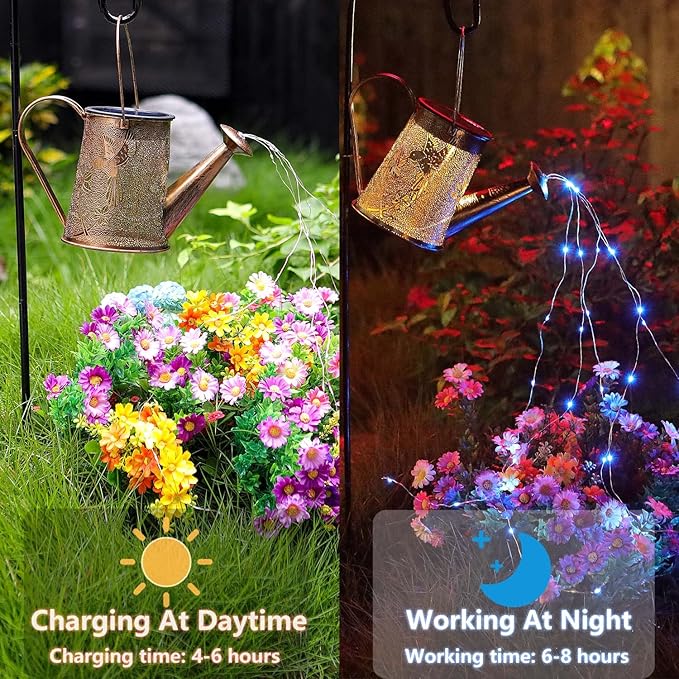 Morestar Solar Watering Can Garden Fairy Lights Outdoor Decor(Blue Lights),Decorative Solar Lights Waterproof Hanging Solar Lantern Hummingbird Gift for Mom Grandmom Birthday for Patio Yard Lawn Decor