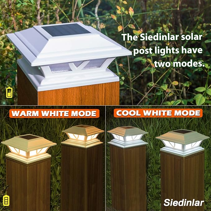 SIEDiNLAR Solar Post Lights Outdoor 2 Modes LED Fence Deck Cap Light for 4x4 5x5 6x6 Posts Garden Patio Decoration Warm White/Cool White Lighting White (10 Pack)