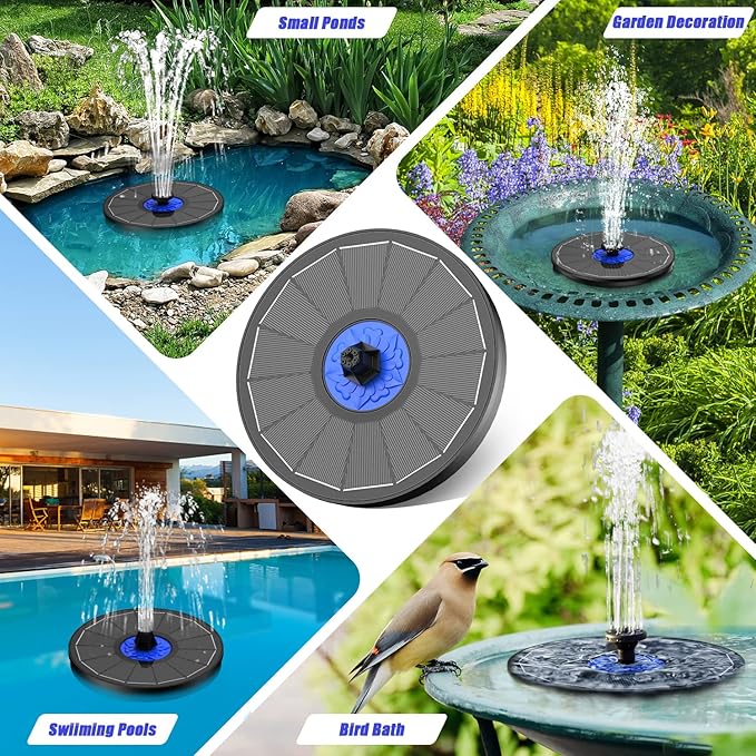 SZMP Solar Fountain Upgrade, 3.5W Solar Powered Bird Bath Fountains with Flower, Outdoor Water Feature Solar Pump with 7-in-1 Nozzles, 4 Fixed Pipes for Humingbirds, Garden, Pool, Pond, and Fish Tank