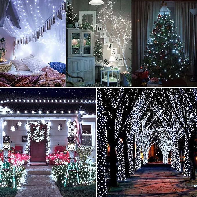 Toodour Solar Christmas Lights, 2 Packs Total 144ft 400 LED 8 Modes Solar String Lights, Waterproof Solar Outdoor Christmas Lights for Garden, Patio, Fence, Balcony, Christmas Tree Decor - White