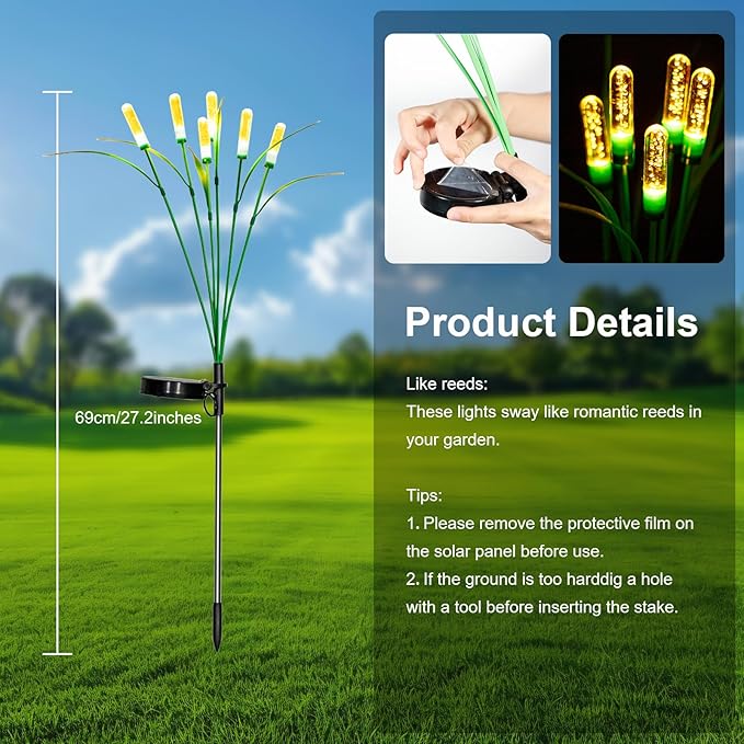 Solar Outdoor Garden Lights,Upgraded LED Solar Reed Swaying Lights for Garden Patio Yard Pathway Walkway Wedding Party Christmas Landscape Lighting (4 Packs)