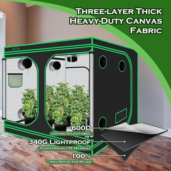 10x10 Grow Tent, 120"x120"x78" Growing Tent with Observation Window and Floor Tray for Hydroponics Indoor Plant Growing Large Grow Room