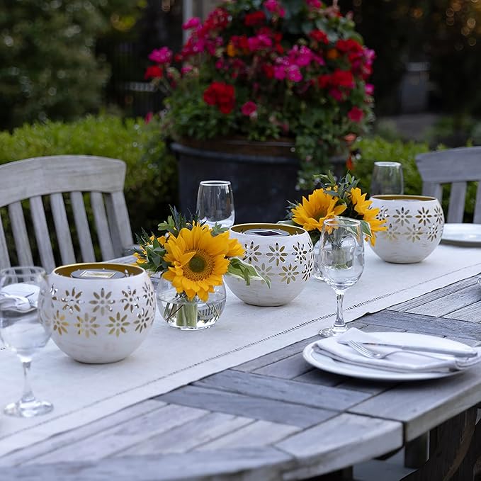 5.4” 4-Pack Decorative Metal Solar Patio Light with Flickering Flame, Waterproof Dusk-to-Dawn Garden Lantern, White