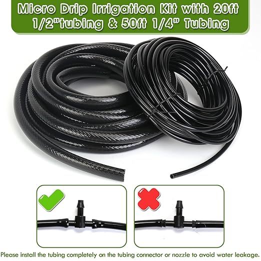 Drip Irrigation Kit, Flantor 70FT Greenhouse Drip Irrigation System Adjustable Garden Watering System with 1/2 inch & 1/4 inch Irrigation Tubing,Patio Misting Plant Watering System for Garden and Lawn