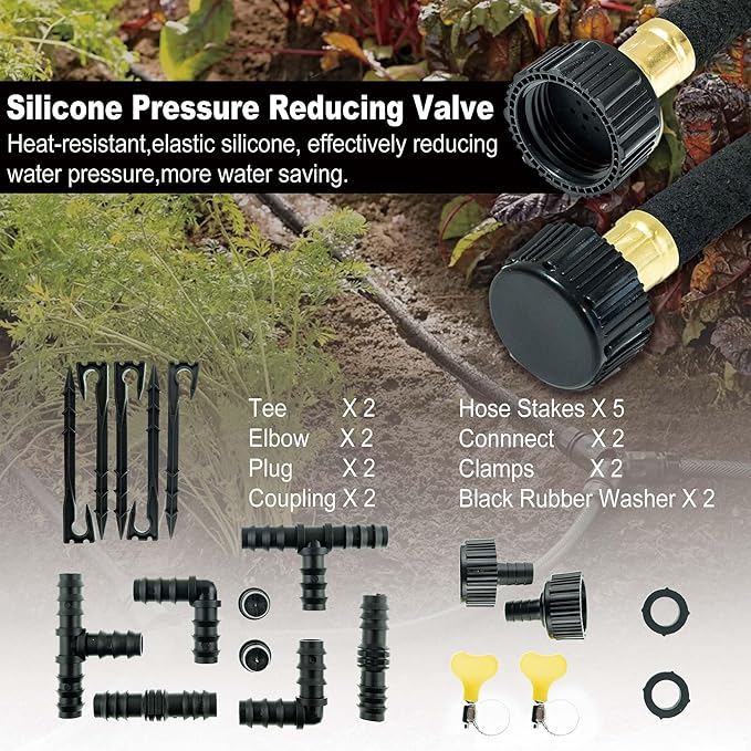 Durable Soaker Hose for Garden: 1/2" Diametere with Drip Irrigation Fittings Kit - Save 70% Water For Lawn/Flower beds/Vegetable (50FT)