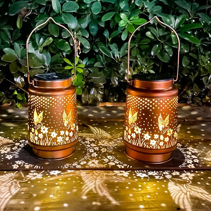 4 Packs Dragonfly&Hummingbird Solar Lantern Lights Outdoor Decor, Hanging Metal Decorations Waterproof with LED Light, Landscape Lights for Garden Patio Yard Lawn Backyard Front Porch