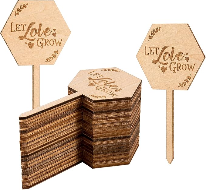 Let Love Grow Succulent Tags Wedding Favors, PARBEE 20PCS Hexagon Plant Sticks Wooden Stake Signs for Wedding Bridal Shower Baby Shower Anniversary Succulent Party Favors