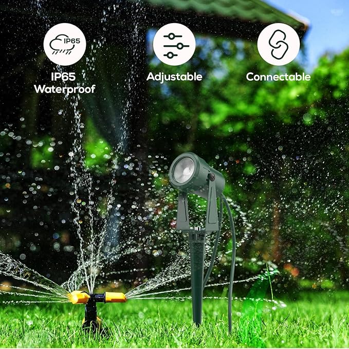 SUNTHIN Outdoor Landscape Lighting, 4 Pack Outdoor Spot Lights with 4 Colorful Lens and Power Supply, Green Shell, IP65 Waterproof & Connectable