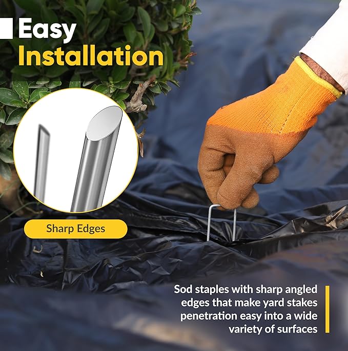 USA Made 20 Pack Landscape Staples 6 inch 11 Gauge Garden Stakes Galvanized Steel | Yard Stakes for Decorations Weed Barrier Fabric | Ground Stakes for Gardening | Fence Stakes Landscape Pins