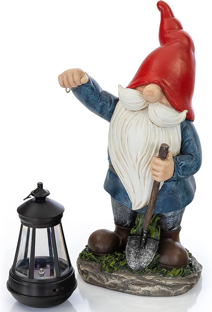 VP Home Earnest Garden Gnomes with Lantern Lawn Gnome Great Addition for Your Garden Solar Powered Light Garden Knome Christmas Decorations Gifts for Outside Patio Lawn