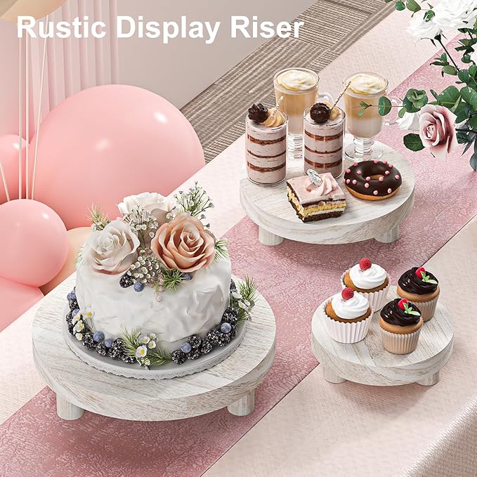 3 Pcs Wood Plant Stand Indoor Outdoor, Round Wood Riser for Decor 6/8/10" Wooden Stool Display Stand Flower Pot Holder Small Planter Tray Modern Potter Decorative for Desktop Counter Room