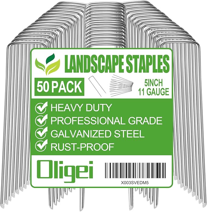 50 Pack Garden Stakes, U-Shaped Tent Stakes, Galvanized Landscape Staples, Ground Stakes, for Landscaping Securing Weed Barrier Fabric, Irrigation Tubing, Holding Fence, Tarpaulin