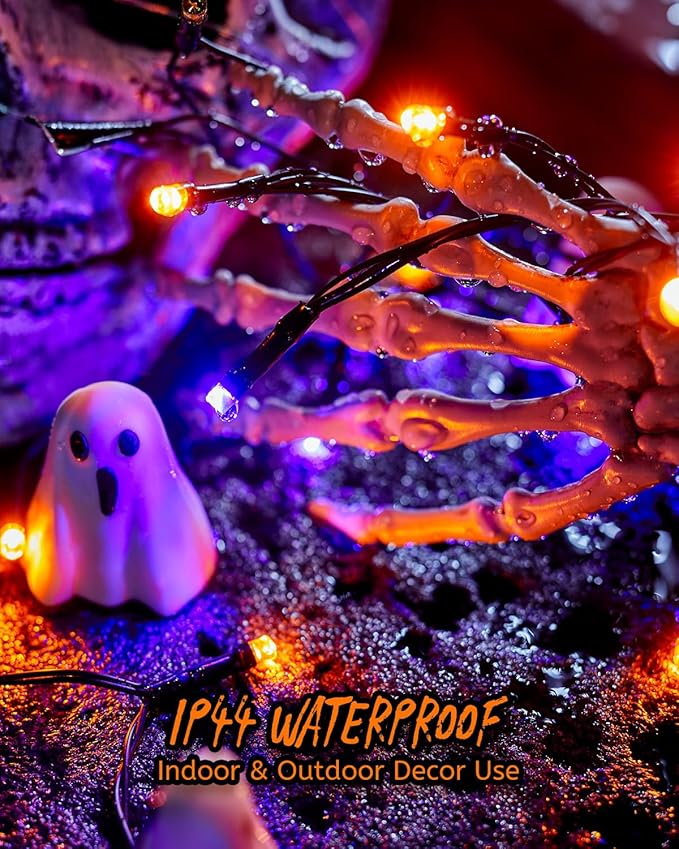 Minetom 196FT Purple & Orange Halloween Lights, 600 LED Halloween Fairy String Lights with 8 Modes, Plug in Orange Purple Hanging Twinkle Lights for Party Garden Bedroom Halloween Decorations