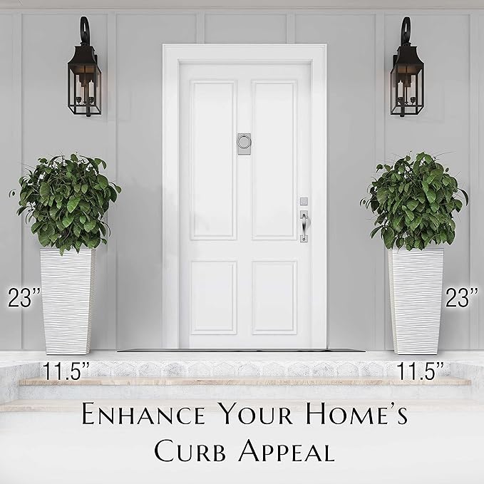 Mueller M-Resin Heavy Duty Tall Planter, Indoor/Outdoor Grande Plant, Tree, Flower Pot, 2-Piece Set, 24”, Modern Design, Built-in Drainage, White