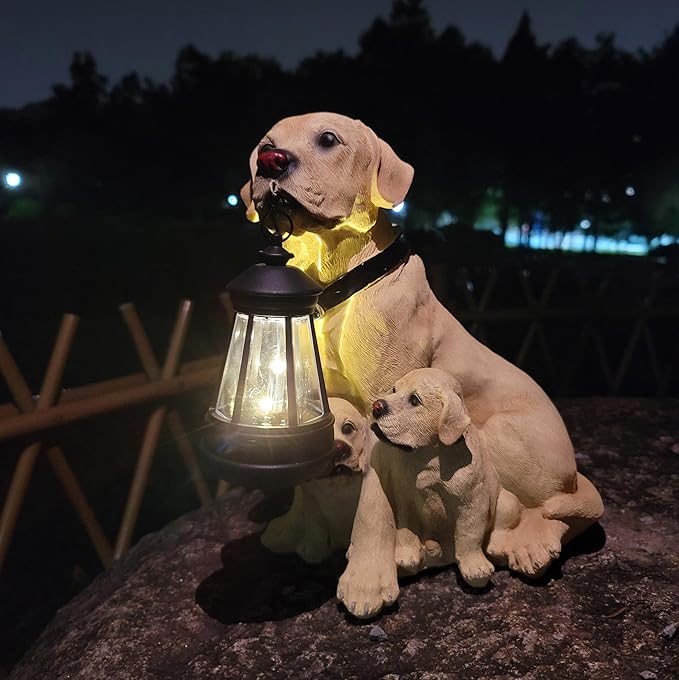 NASKY The Resin Handicraft Solar - Powered Hanging Lamp in The Shape of A Simulated Puppy of The Courtyard is Suitable for Places Such As Courtyards, Gardens and Balconies (Labrador)