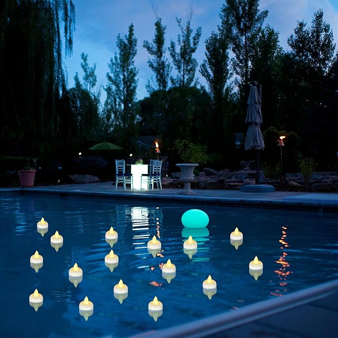 48 Pack Waterproof LED Floating Tea Lights, Flameless Flickering Battery Operated Outdoor Tealight Candles, White Water LED Votive Candles Bulk for Wedding Centerpiece Vase Halloween Decorations