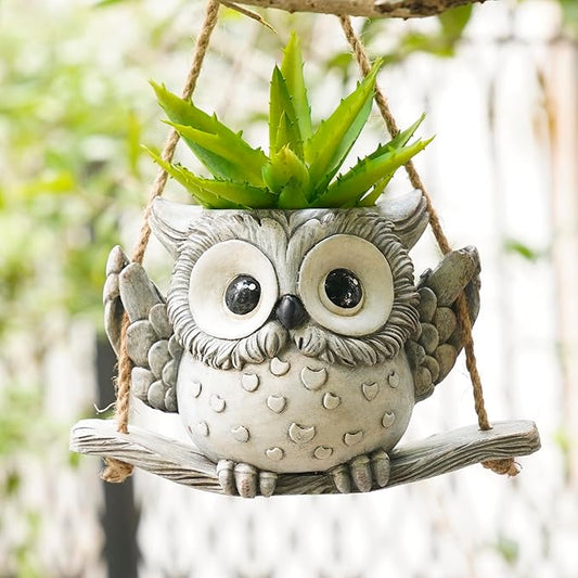 Swing Owl Hanging Planters for Indoor Plants, Cute Small Succulent Pots with Drainage Hole, Unique Resin Plant Hangers Outdoor, Hanging Plant Holder for String Of Pearls, Gift Ideas for Mother