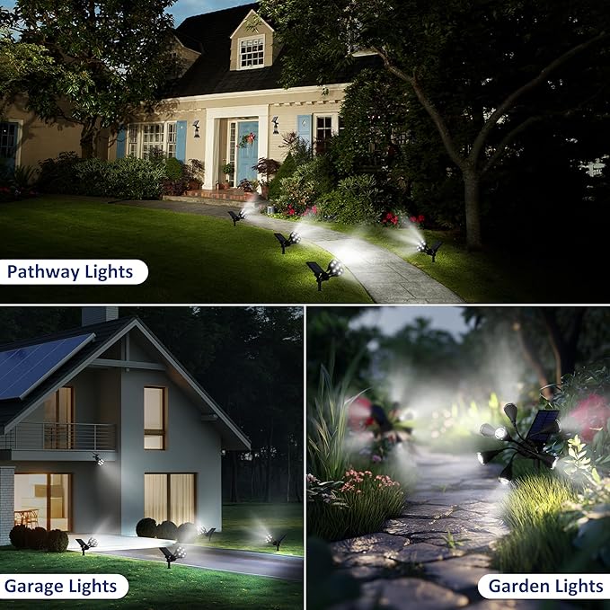 Solar Lights Outdoor Waterproof IP68, 360° Adjustable 4 Modes Solar Powered Spot Lights for Yard Garden Landscape, Bright Led Flood Lightings for Outside Wall Tree House Pathway (Cold White/2 Pack)