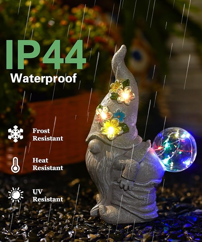 Solar Gnome Statue for Garden Decor: Outdoor Sculpture for Yard Lawn Porch Balcony Patio - Ideal Gift for Lover Mom Women Grandma