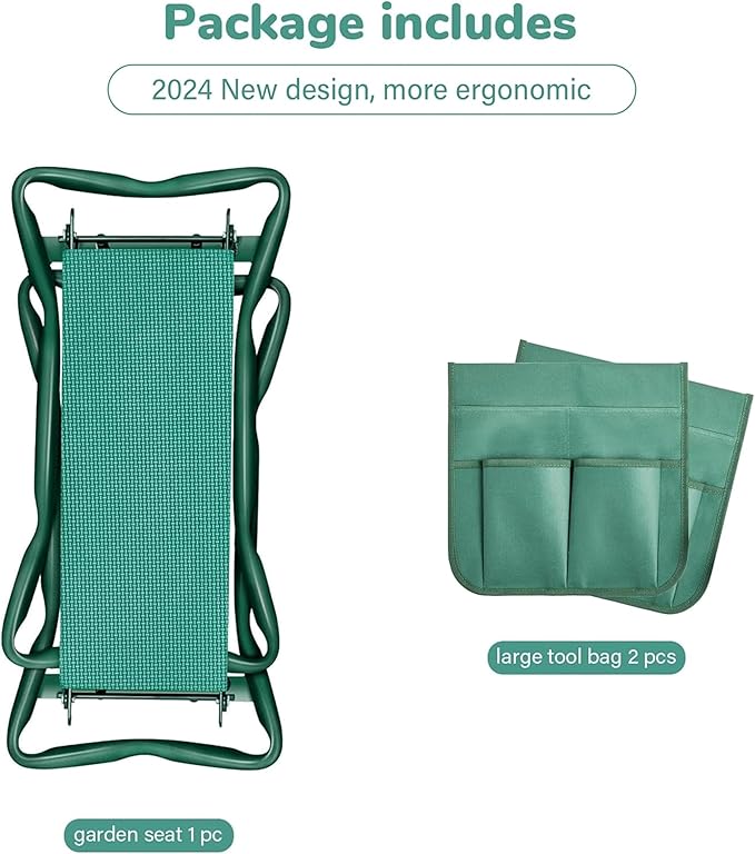 iPower Garden Kneeler and Seat Foldable Kneeling Bench with Sturdy Soft EVA Foam Pad for Outdoor, Fishing, Camping, 4 Tool Pouches Included, 2 Pack