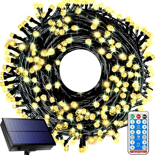 Solar String Lights Outdoor,115 Ft 300 LED Solar Christmas Lights with Remote,8 Modes Waterproof Patio Lights for Christmas Tree Patio Yard Garden Party Decor (Warm White)