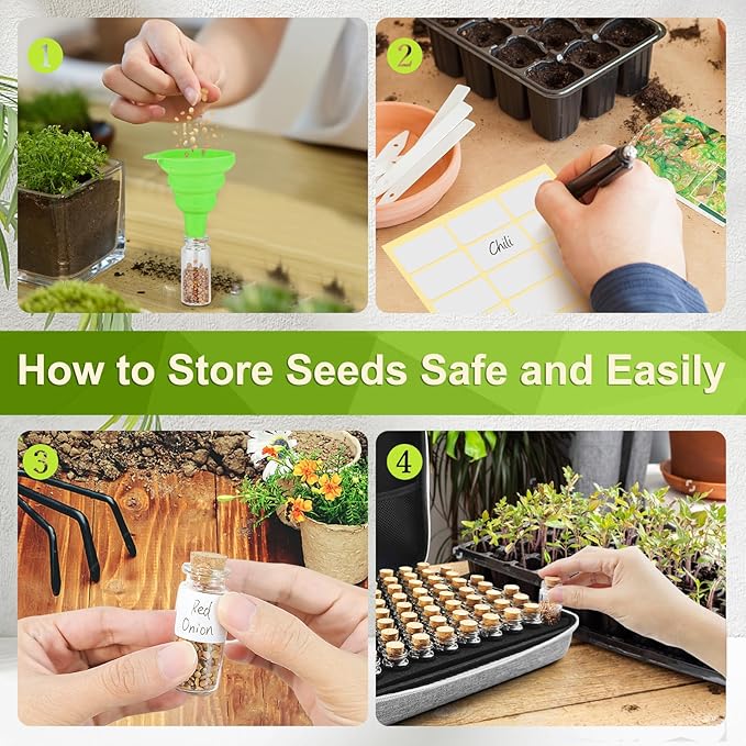 【80 Slots】 Seed Storage Organizer, Sturdy Seed Organizer Storage Box with Dual Zipper Bag and 84Pcs Label Stickers, Glass Seed Storage Container for Flower Vegetable Plants Garden Seeds Saving