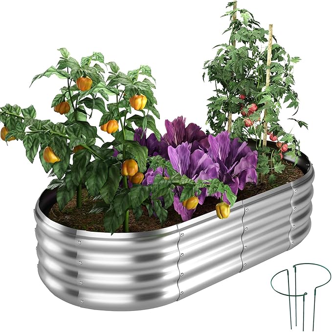 Galvanized Metal Planter Raised Garden Bed Kit for Gardening Outdoor，4x2x1ft Planter Grow Garden Box Raised Flower Bed