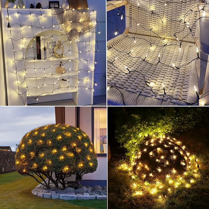 LED Christmas Net Lights for Bushes Outdoor,100 LED 5ftx5ft Waterproof 8 Modes Connectable Mesh Lights for Bushes,Garden,Yard,Trunk,Outdoor Christmas Decorations