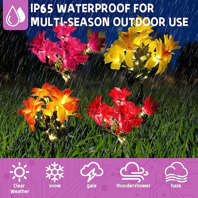 4 Pack Outdoor Solar Garden Decor Lights, Waterproof Solar Powered Hydrangea Lotus Flower Lights Bright Up to 12 Hrs,Led Flowers for Yard Patio Lawn Decorative (Solar Flowers Style 5)