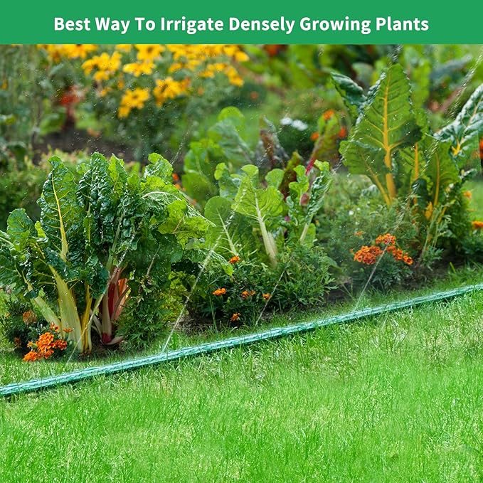 Watoo 2025 150 FT Flat Sprinkler Hose for Lawn Watering Garden Soaker Hose with Holes, Heavy Duty Lightweight No-Kink Water Hose with Stakes, Irrigation Hose, Great Fun for Kids and Dog