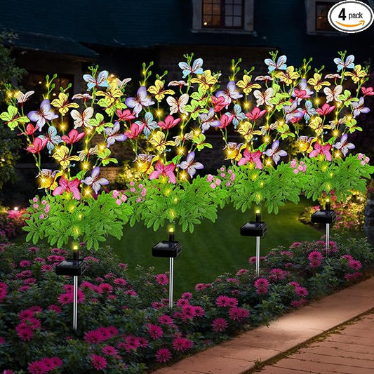 Solar Garden Lights Outdoor Waterproof Butterfly Decor,Solar Swaying Butterfly Lights,Solar Decorative Flowers Stakes for Garden Yard Pathway Fairy Outdoor Decor