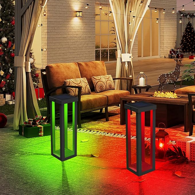 Ourdoor Floor Lamp,4 Pack Solar Powered Lamps RGB Color Changing LED Landscape Lighting Waterproof Street Lights for Patio,Porch, Yard,Garden,Deck (Black)