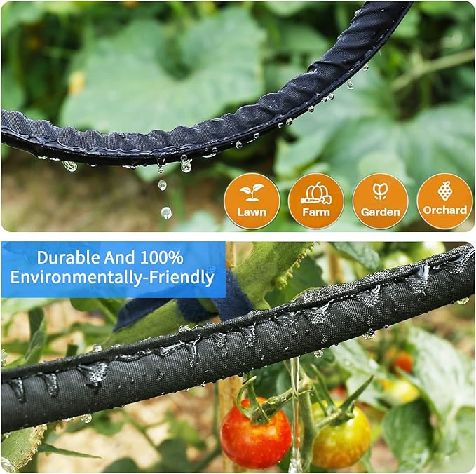 Flat Soaker Hose 50 100 FT for Garden Beds, 100Ft 1/2" Linkable Consistent Drip Irrigation Hose Save 80% Water, Leakproof Heavy Duty Double Layer Sprinkler Hose