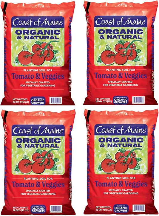 Coast of Maine Tomatoes and Veggies, 20qt (Pack of 4) Organic and Natural Planting Soil, Crafted for Vegetable Gardens and Organic Growers