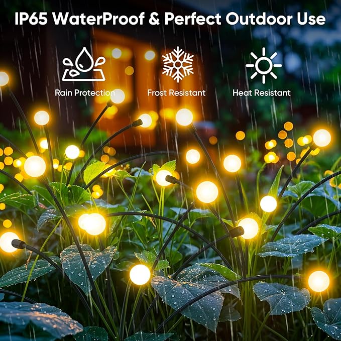 Solar Lights Outdoor Waterproof: 8 Pack 64 LED Firefly Garden Solar Powered Lamps - Bright Outside Pathway Lighting Modern Yard Patio Decorations - 2025 Unique Design Sway by Wind & Dancing