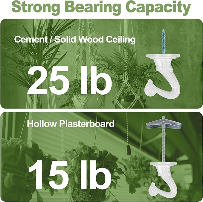 Ceiling Swag Hook Sets - Heavy Duty Hooks with Mounting Hardware for Hanging Plant, Ceiling or Extender Chains - Easy Install with Screws/Brackets (10 pcs - White)