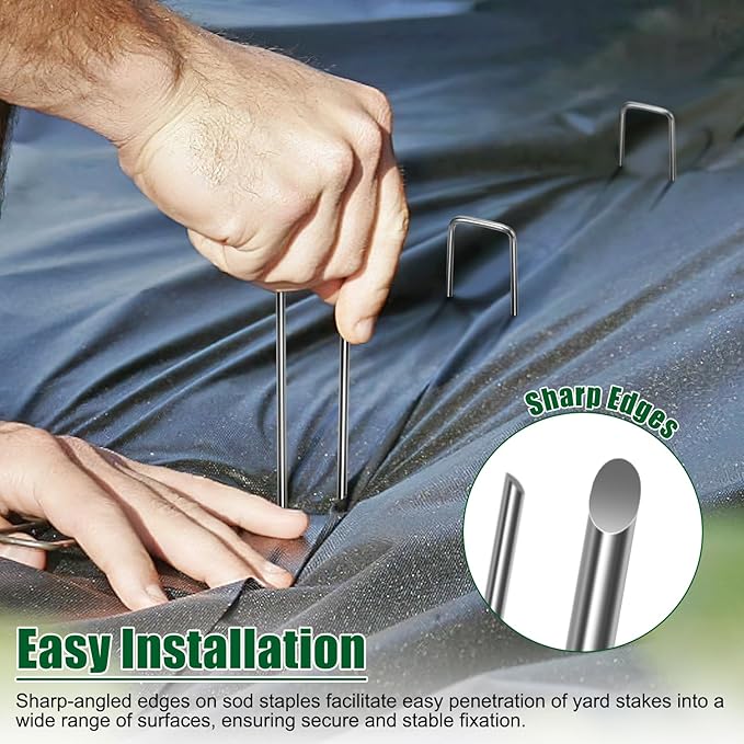 12 Inch 11 Gauge Galvanized Landscape Staples Stakes for Decoration, 25/100/200pcs Garden Metal Stakes for Weed Barrier Fabric, Fence Stakes, Tent Stakes(12in,25pcs)