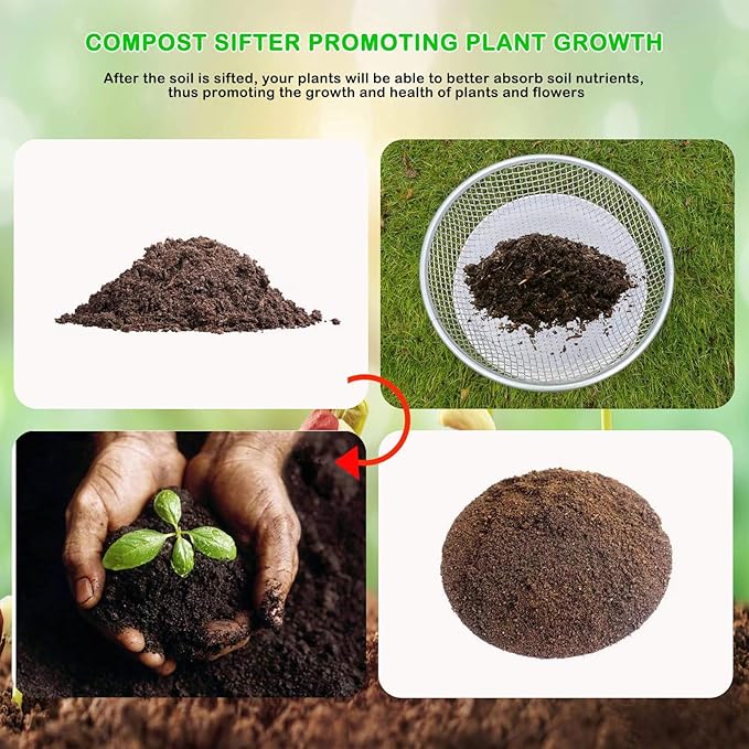 1/4 Inch Compost Sifter for Garden Sand Soil, Garden Potting Mesh Sieve Sifting Pan,Soil Sifter Mesh Gardening Tool Best for Plants and Flowers Growth