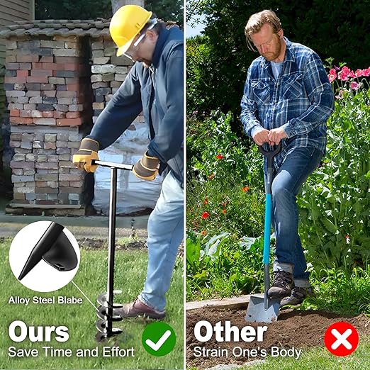 4" x 38" Spiral Planter Hand Auger - Heavy-Duty Manual Post Hole Digger for Gardens, Fences, Landscaping - Planting Bulbs, Trees, Flowers Garden Hole Digger Tool