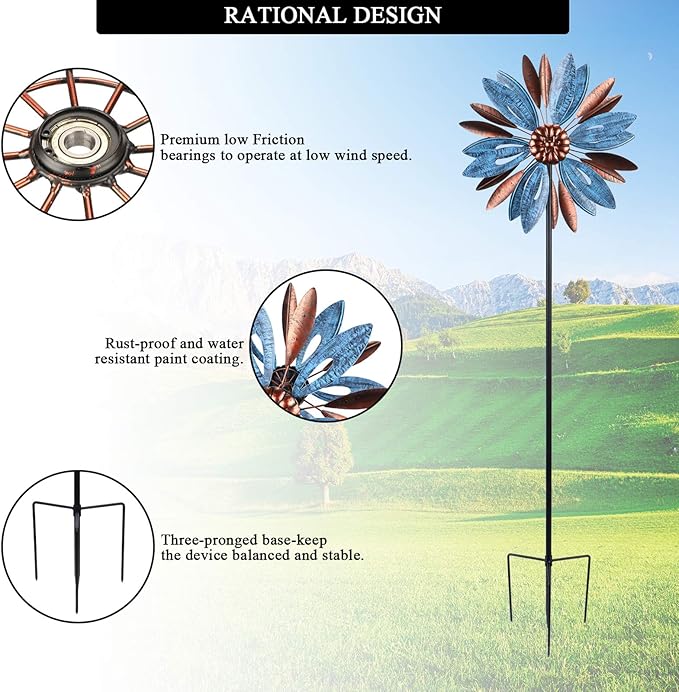 WONDER GARDEN Wind Spinner, Premium Kinetic Wind Sculpture Spinners Metal Windmill for Outdoor Yard Patio Lawn & Garden Decor