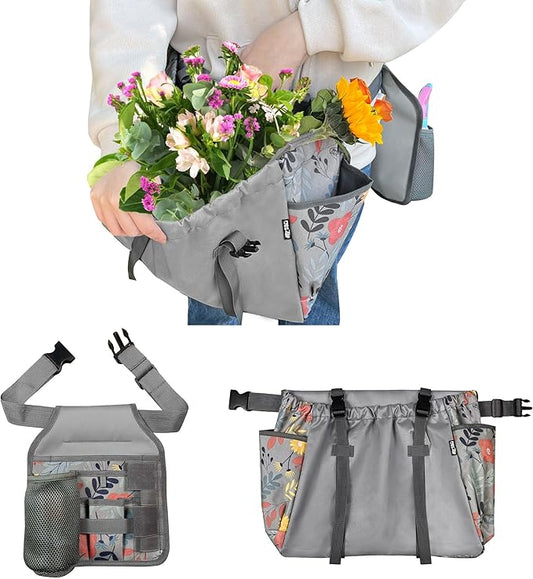 Gardening Apron Garden Tool Belt Set - Garden Apron W/Pockets Gardening Tool Pouch Garden Tool Organizer Belt (Grey)