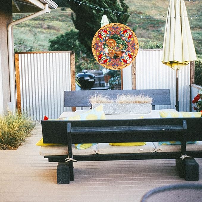 Dog Wind Spinner Colorful 12 inch 3D Stainless Steel Laser Cut Metal Double Sided Printing-Hanging Indoor/Outdoor Decorations Yard Gardening Decor,Metal Kinetic Art Ornament Gifts