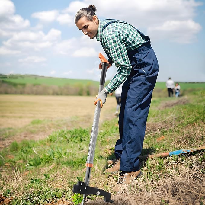 47 Inch Weed Puller Tool, 4 Claw Stand Up Weed Puller Tool, Heavy Duty Gardening Weed Hand Remover, Adjustable Weed Puller for Yard Outdoor. Without Bending, Pulling, or Kneeling