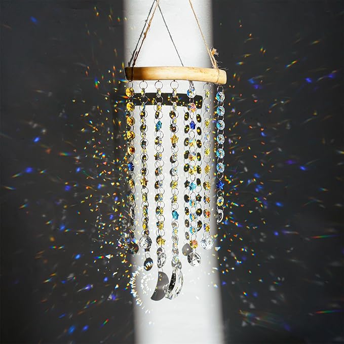 Crystal Moon Star Prism Suncatcher Rainbow Maker Pendant Window Garden Hanging Decoration Ornament Crystal Wind Chimes
