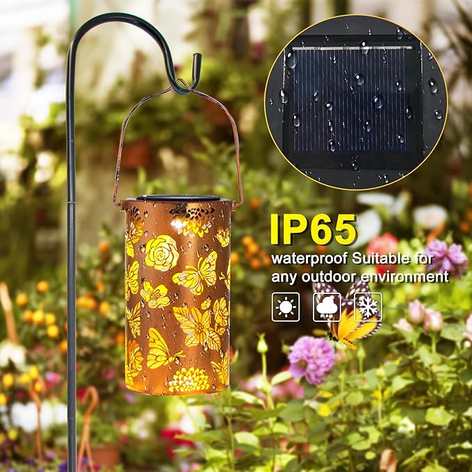 2 Pack Butterfly Solar Gardening Gifts Lanterns Decorative Outdoor, Flower Pattern Solar Hanging Lights Waterproof, Garden Decor Gifts for Women Mom Grandma, Yard Gifts for Patio, Pathway