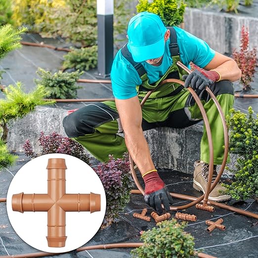 Drip Irrigation Barbed Cross Tee：10 Pack Drip Irrigation Cross Parts Fits for 1/2 Inch Drip Irrigation Tubing 17mm 0.600" ID Barbed Connectors for Patio Lawn Garden