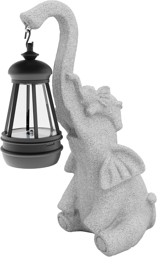Solar Powered Outdoor Figurine Lights, 10 Inch Waterproof Animal Elephant Statue Light, Suitable for Decorations for Patio, Balcony, Lawn, Courtyard, Etc.(Trunk)